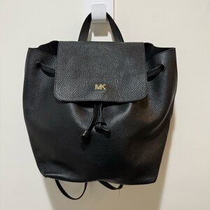 Michael Kors Junie Black Pebbled Leather Drawstring Backpack with Gold MK NWOT